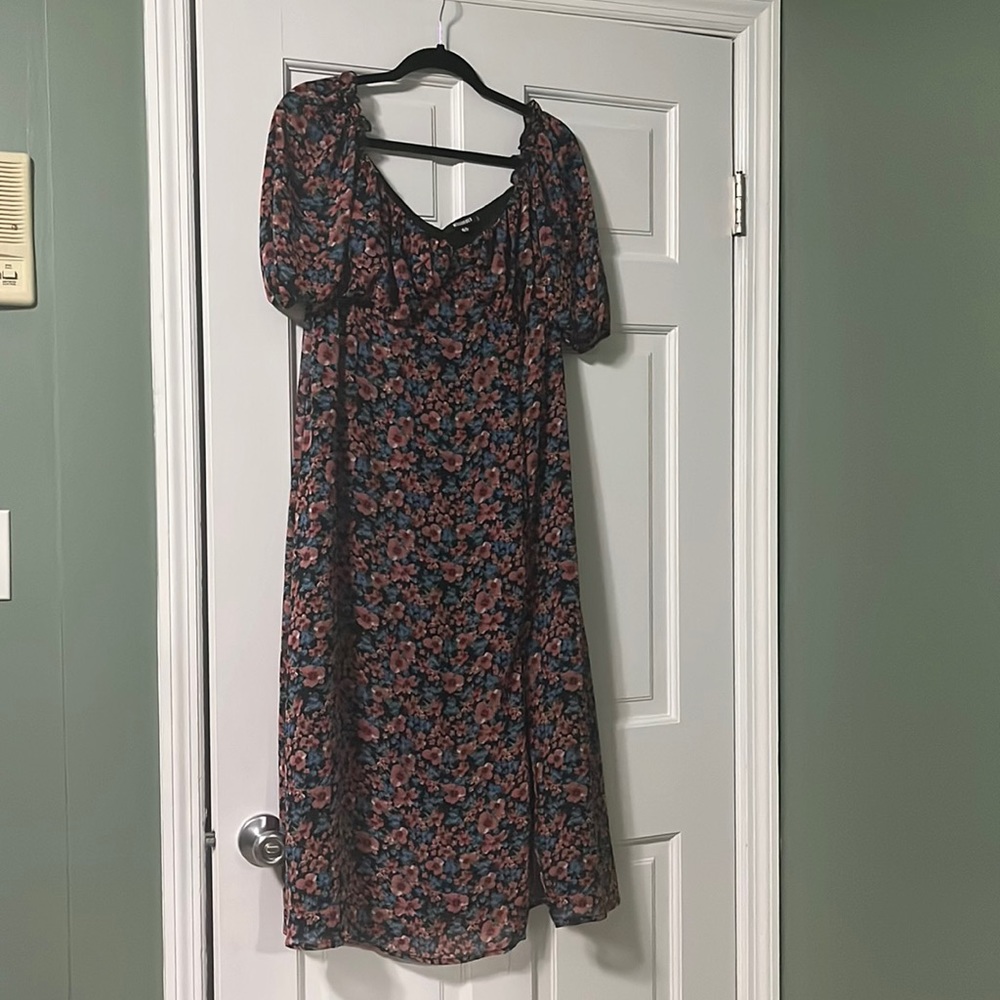 Missguided size 12 blue and pink floral midi dress wedding guest cocktail event